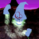 A white-hooded cartoon figure raises its gloved fist in triumph.